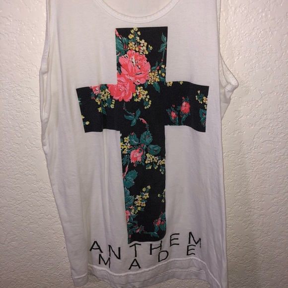 RARE Anthem Made Floral Cross TankTop - Picture 1 of 2